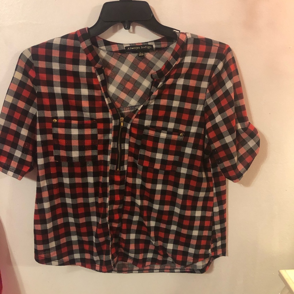 Red, Black, and gray plaid zipper shirt